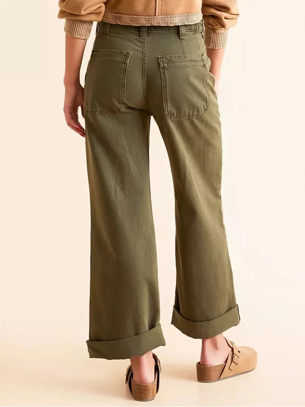 Free People Palmer Wide Leg Cuffed Jean Size 31 Green Wash